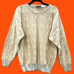Vintage 90s Bill Brady Textured Knit Sweater – Classic Neutral Geometric Pullove